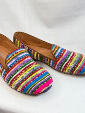 Flat Shoes Size 7 Teysha Handmade Embroidered Aztec Western Leather Multicolors